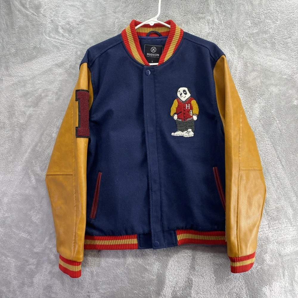 Hudson Outerwear Panda Bomber Jacket Varsity Coat H6051123 Navy 90s Mens Large
